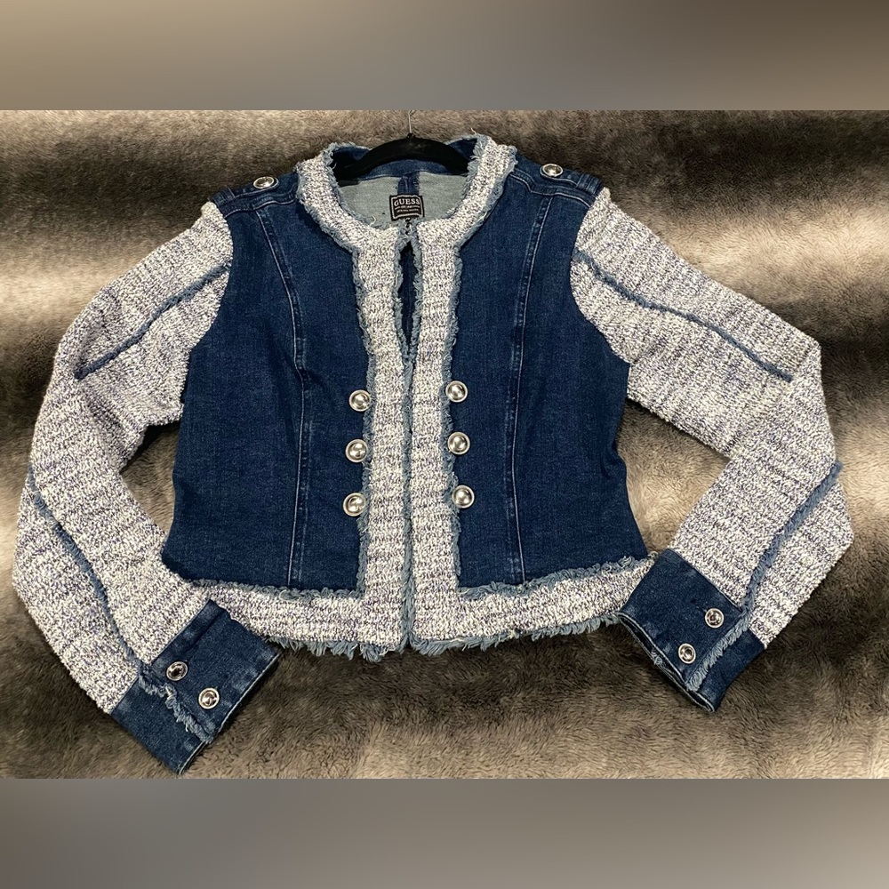 Guess Tweed Denim Jacket Size: Large